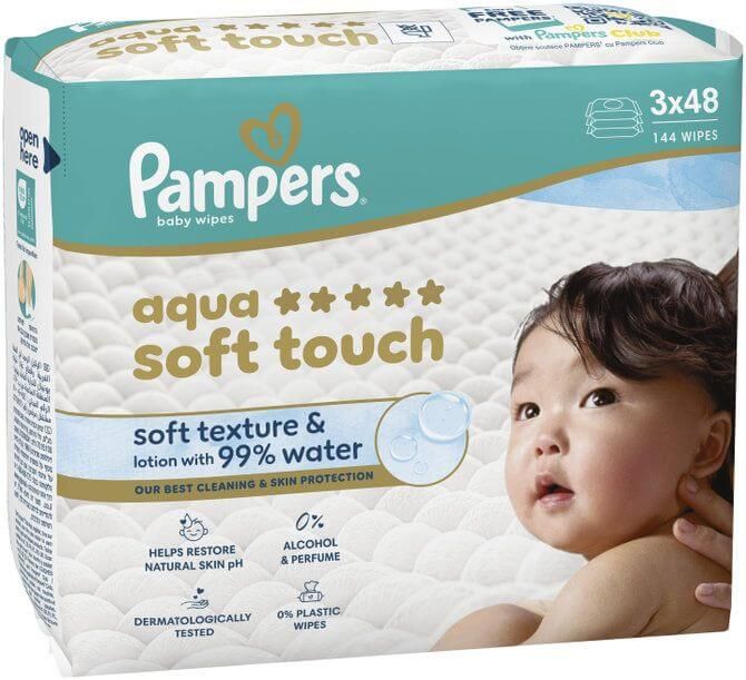 Pampers Aqua Soft Touch Мокри кърпи 3 x 48 броя Комплект