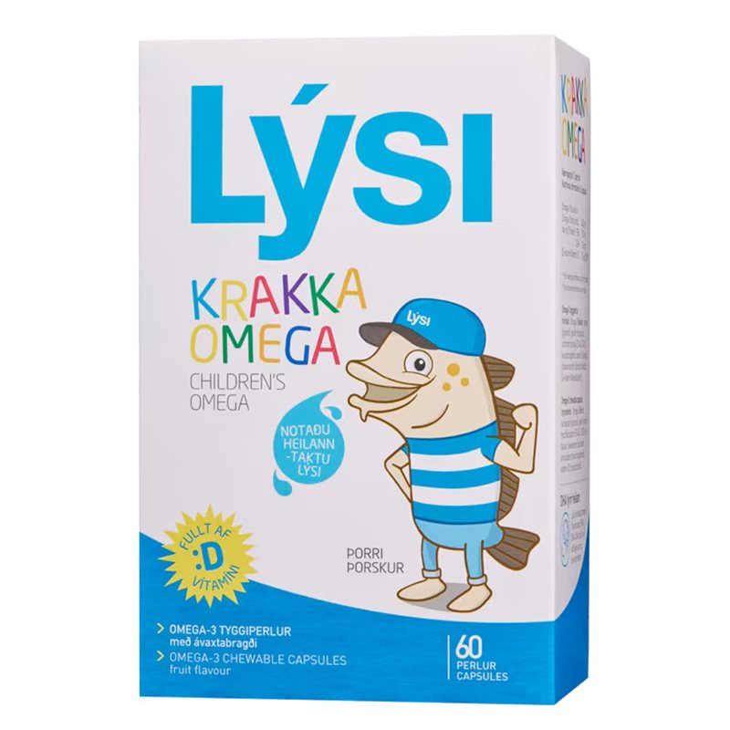 LYSI CHILDREN`S OMEGA-3 KRAKKA OMEGA Омега-3 за Деца (рибено масло от исландска риба треска) + витамин D3 с Плодов вкус за имунитет x 60 chewable caps